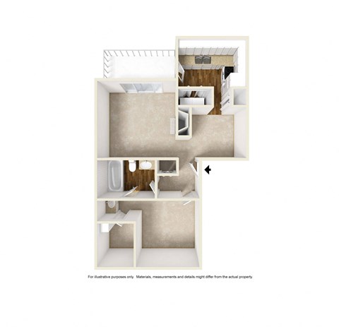A1 3D floor plan of Preston Villas in Dallas, TX